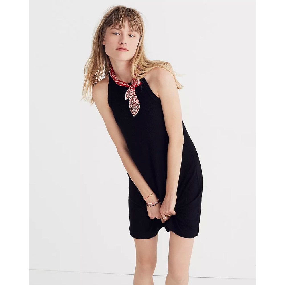 Madewell black ribbed sleeveless halter mini dress size xxs